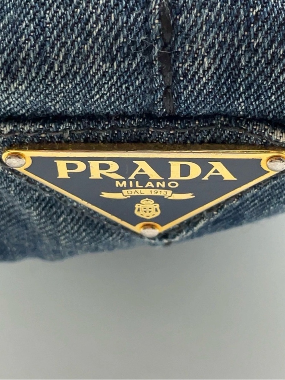 Prada Canapa Triangle Logo Denim Tote Bag Blue Canvas Handbag Small - Picture 16 of 16